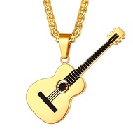 U7 Guitar Pick Necklace for Men Women, Guitar Pendant, Stainless Steel/Gold/Black R&B Music Jewelry 