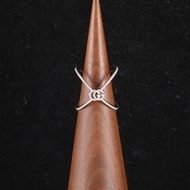 GUCCI(古馳)  18K白金 鑽石 白金 X滿鑽 交叉 戒指 18K