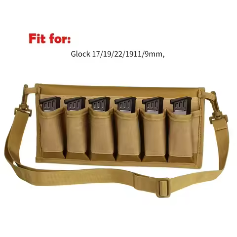 Tactical Molle 9mm Magazine Pouch Holster 6 Holes Airsoft Pistol Cross-body Cartridge Storage Bag fo