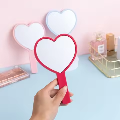 Cherry Heart Handle Mirror Hand in Hand with A Mirror To Carry Around Cute Little Mirror for Girls D