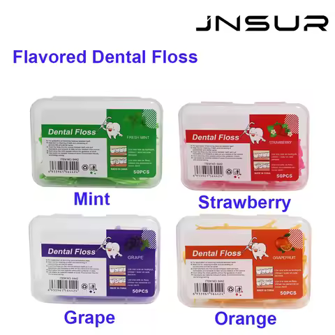 50pcs Fruit Flavored Dental Floss Dispenser Protable Toothpick Dental Floss Stick Thread Holder Pick