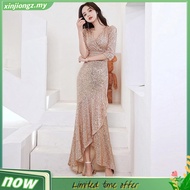 [40-80kg] Sequin dress Woman Three-Quarter Sleeve Long dinner dress gown petite dress 晚礼服 女 晚宴 禮服 宴會