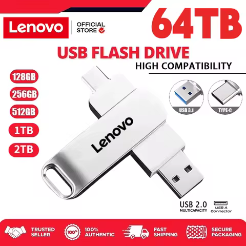 Lenovo 64TB 1TB Metal USB Flash Drive USB3.0 Pen Drive High Speed 180MB/s Free Case Movie Collection