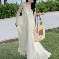 Luxurious women's dress, V-neck floral silk dress with 2 long fishtail straps N142(Z4)