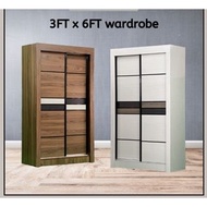 FurnitureFit Sliding Door Wardrobe With Shelf | Almari Sliding Almari baju putih Coklat | White Wardrobe