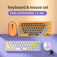 ♞Centric.Zeus thin and light 2.4GHz wireless round keyboard and mouse set retro cute GK500