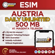 eSIM Austria Daily Unlimited Data Activated Instantly (500MB)