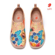 รองเท้าสวมบนผ้าใบรองเท้าเดินทางเพ้นท์สี UIN Art หัวมนรองเท้าโลฟเฟอร์น้ำหนักเบาระบายอากาศได้รองเท้าผ้าใบแฟชั่นดอกไม้บาติก