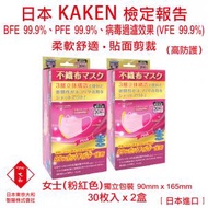 日本東京大和 - 口罩 女仕用 醫用口罩 日本進口 VFE 99.9% PFE 99.9% BFE 99.9% 口罩 三層立體不織布口罩 口罩 (粉紅色) (30枚/盒)(2盒)