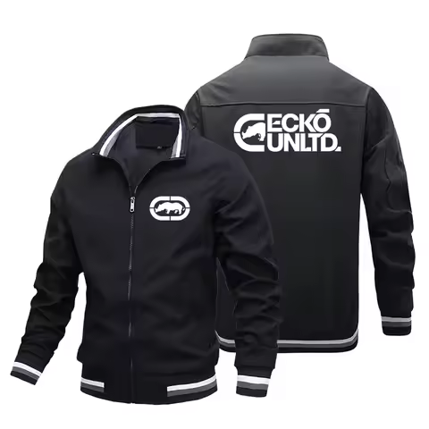 Spring Autumn Men Casual Jacket Ecko Unltd Rhino Print Stand Collar Zip Up Windproof Coat Street Fas