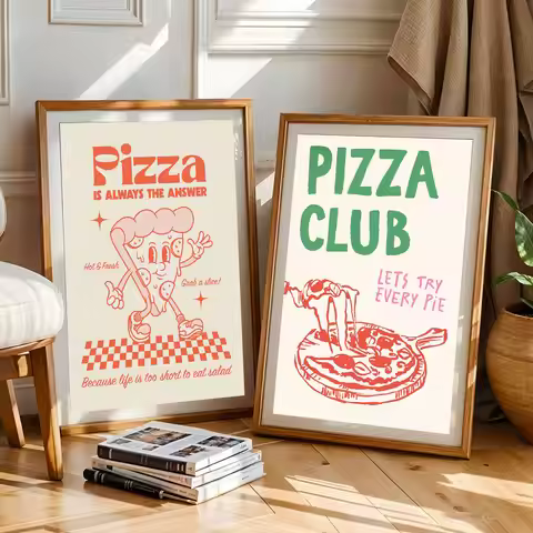 Funny Pizza Print Minimalist Kitchen Food Posters Canvas Painting Print Room Home Kitchen Bar Cafe R
