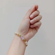 【紫玉】紫玉/貝殼石/拉長石/日本製蠶絲線/免費換線/黃銅手環