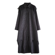 XITAO Solid Color Casual Loose Irregular Dress A-line Mid-calf Turn-down Full Sleeve Autumn Jacquard