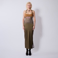 BLACKDOG BKK-AW2429-Holly maxi dress - เดรสผ้ายืดพิมพ์ลายตกแต่งบราถักมือ