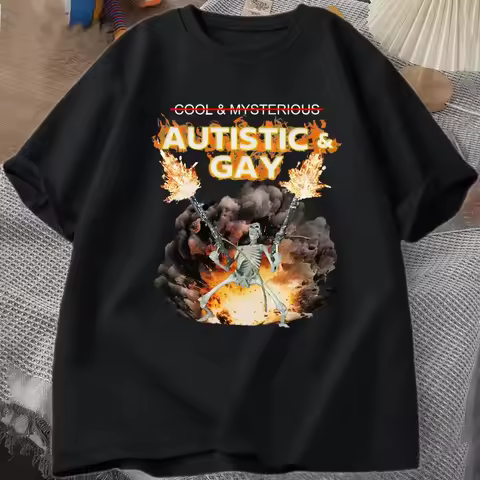 Streetwear Autistic and Gay Skeleton Explosion T Shirt Unhinged Skeleton Autism Meme T-Shirt Short S