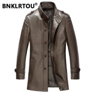 Jaket Kulit Tulen Musim Gugur untuk Lelaki, Jaket Kulit Biri-biri Setengah Panjang, Kolar Pendirian 