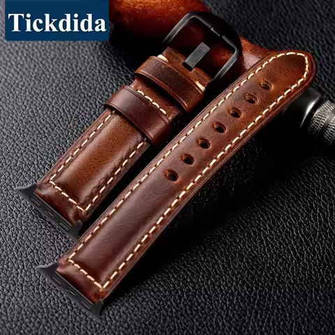 Vintage Cow Leather Watch Band for Apple Watch Strap for Series 9 8 Ultra 2 49mm 45mm 44mm 41mm 42mm