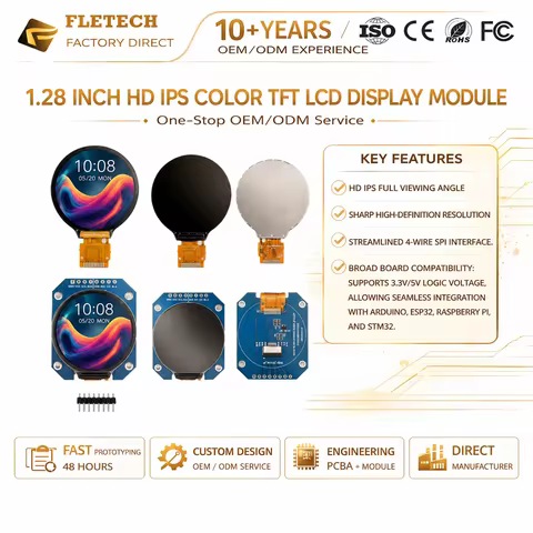 1.28 Inch GC9A01 TFT LCD Display Module 240x240 IPS HD Circular Screen 4-Wire SPI Serial Interface C