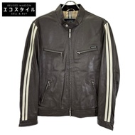 Burberry Black Label BMP07-510 棕色羊皮單排扣騎士夾克，L 碼 [二手]