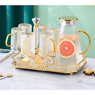 Sét bình đựng nước uống thuỷ tinh chịu nhiệt cao cấp có kèm khay và giá úp cốc siêu sịn, đảm bảo an 