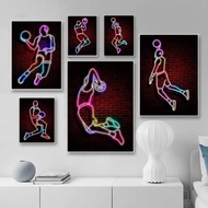 Neon Light Fancy Basketball Sport Posture Art Abstract Poster Wall Art Poster Print Room Home Decor