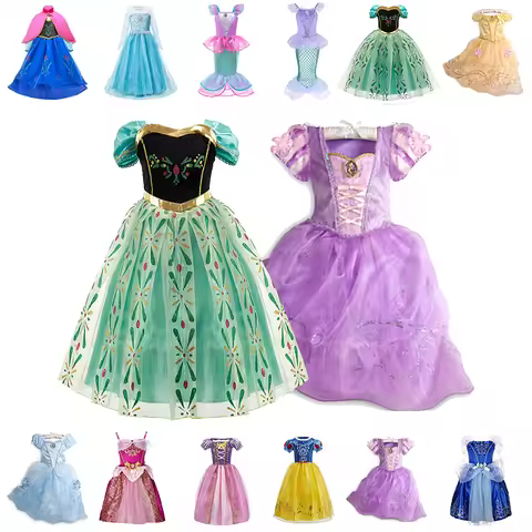 Girls Princess Dress Kids Cinderella Snow White Aurora Sofia Rapunzel Cinderella Halloween Costume C