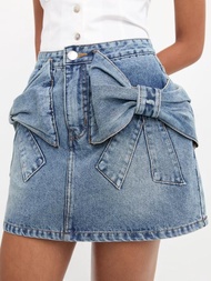 [Pomelo] กระโปรงยีนส์แต่งโบว์ / Denim Bow Skirt
