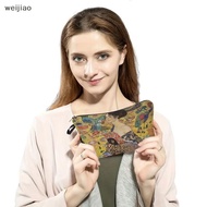 wei Women's Makeup Bag Oil Painting Print Vintage Style Linen Waterproof Zipper Bag ie