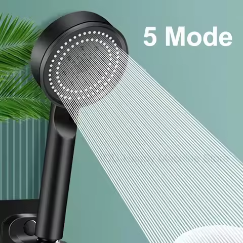 Black 5 Modes Shower Head Adjustable High Pressure Water Saving Shower Head Water Massage Shower Hea