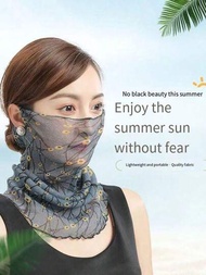 1 mascarilla para protección solar, pañuelo de seda para protección solar de verano, velo facial de seda helada, protector de cuello de ciclismo para mujeres, cinta para el pelo y pañuelo