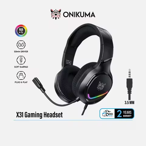 Onikuma X31 Gaming Headset Gaming headphones 3.5 mm speaker 50mm RGB power supports PC/Mobile/Consol