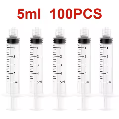 100Pcs 5ml Disposable Sterile Luer Lock Syringe, Individually Wrapped Plastic Syringe for Lab Liquid