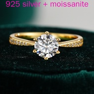 Six-Claw Ring Ring 6.5mm Round 1ct One Carat Moissanite S925 Silver Gold Plated
