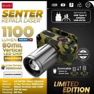 SENTER KEPALA LED ZOOM 80W ARMY AOKI AK-3651A - 1.500 LUMEN - SUPER TERANG - PREMIUM - TAHAN LAMA