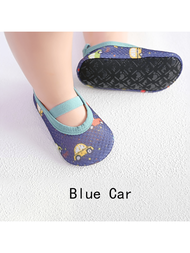 1雙嬰兒網眼透氣柔軟防滑地板襪,卡通動物印花襪鞋適用於幼兒男女,時尚的襪子鞋