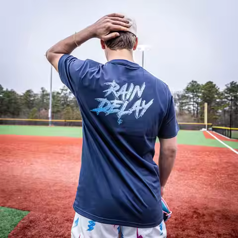 Rain Delay Youth T-shirt - Tibetan Blue - Baseball Lifestyle 101 Summer Men's Women's Pure Cotton Pa