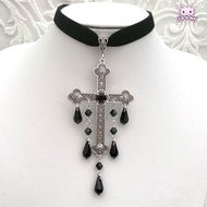 SOONA Goth Cross Choker, Red Color Punk Outfit Choker Necklace, Retro Style Vintage Look Large Cross