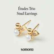 Sonora Études Trio Stud Earrings, Rhapsody Collection, 18K Gold Plated 925 Sterling Silver