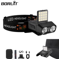 BORUiT LED Induction Headlamp 500LM Type-C Rechargeable Cap Clip Light for Hiking Camping Fishing
