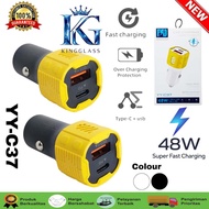 KingGlass YY-C37 48W Fast Charging Car Charger | Dual Port Type-C + USB QC3.0 [SR]