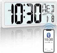 Xflyee Bluetooth Time Sync Digital Wall Clock Battery Operated with Backlight, Auto DST Large Digita