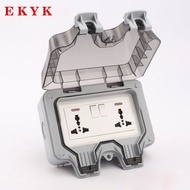 EKYK ปลั๊กกันน้ำ IP66 110-240V พร้อมฝาครอบกันน้ำ การออกแบบแหวนปิดผนึกรูปตัวLที่กันน้ำ เหมาะสำหรับสภา