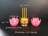 【ยกชุด】เทียนดอกบัว + ธูป 3 ดอก 14CM ตัวสั้น เทียนปลอม LED เทียนสำหรับไหว้พระ No.3496MKK+3414MKK