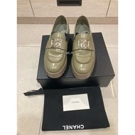 香奈兒chanel增高 樂福鞋 尺寸39 大logo 二手 綠色