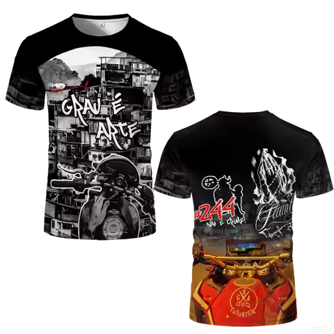 Summer Street Hip-hop Trendy Printed Tops Quebrada Grau 244 De Favela Moto T-shirts Men's Oversized 