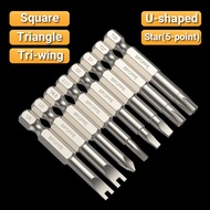50mm Magnetic Specialty Screwdriver Bits 1/4" Hex Shank, Triwing Square Triangle Spanner U-shaped Tr