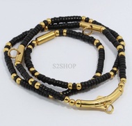 s2shop สร้อยคอกะลาตาเดียว ขั้นเม็ดสแตนเลสแท้พ่นเลเซอร์สีทอง ห้อยพระได้ 3 องค์ ความกว้าง 4 มมความยาว