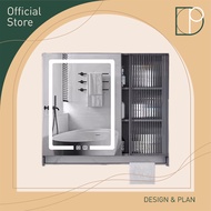 Design Plan Bathroom Wall-Mounted Grey Door Smart Touchscreen LED Mirror Cabinet With Handle