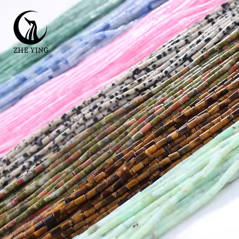 Zhe Ying 2x4mm Cylinder Beads Small Tiny Loose Natural Spacer Stone Beads for Jewelry Making DIY Acc