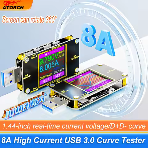 A3 8A USB Tester Type-C Current Voltage Monitor Fast Charging PD Battery Power Bank Capacity DC 32V 